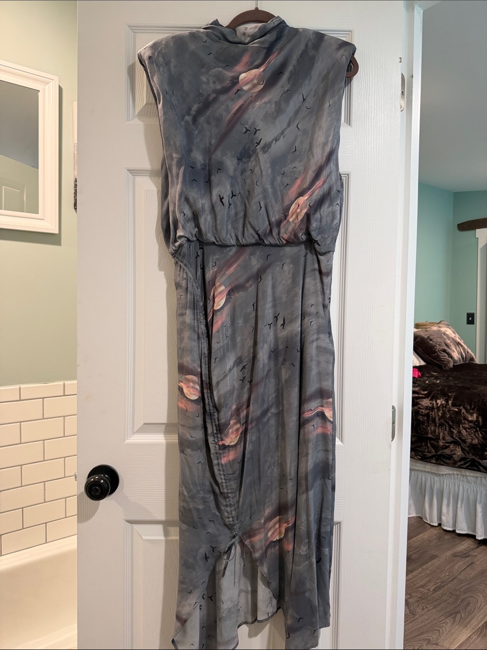 All Saints Gray Dress with Pink Accents — High-Low Hem